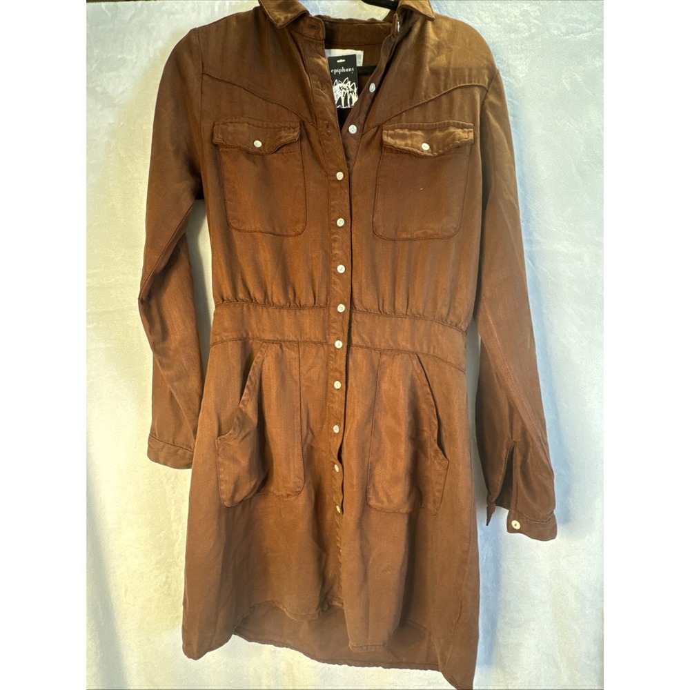 NWT Dear John $115 Dress Womens Med Shirt Dress Brown Button Up Long Sleeve